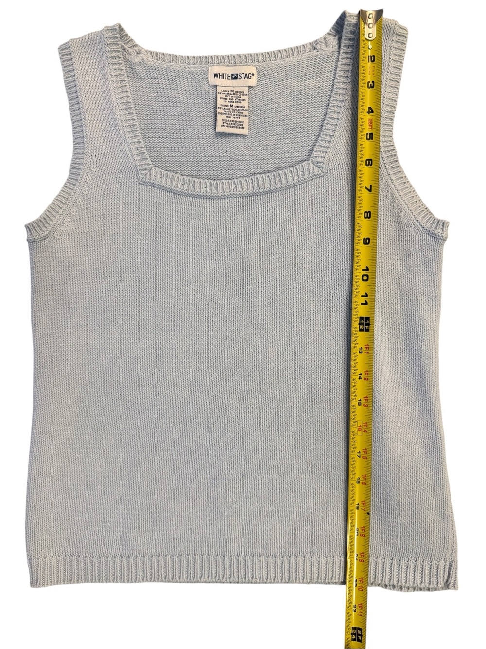 White Stag Linen Blend Light Blue Knit Square-Neck Sleeveless Sweater Tank - Picture 4 of 7